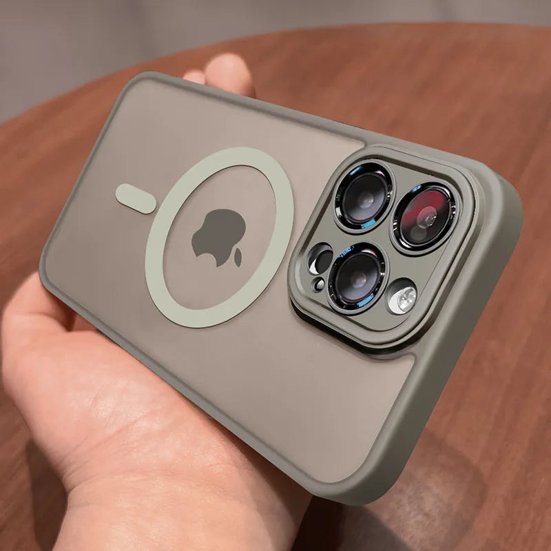 🛡️ Capa Magnética QIXTWO - Armadura Fosca de Luxo (PC + TPU + Silicone) iPhone 11 12 13 14 15 16 17 Air Pro Max Plus Shockproof Cover